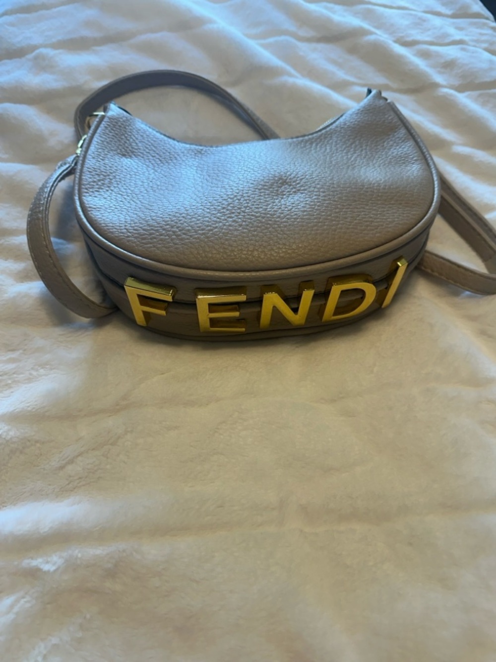 Fendi Taupe Leather Clutch with Gold FF Zipper Pull